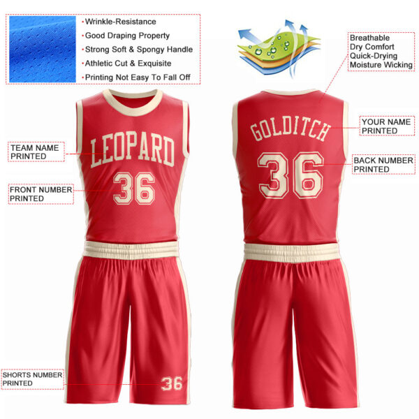 Custom Fire Red Cream Round Neck Suit Basketball Jersey