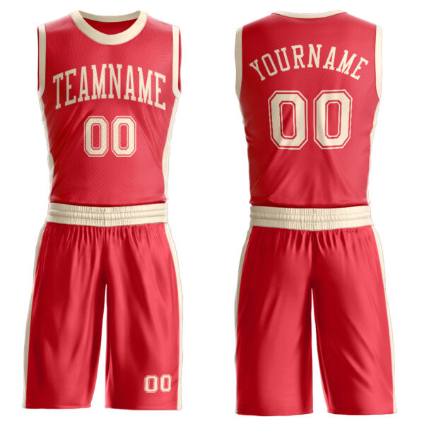 Custom Fire Red Cream Round Neck Suit Basketball Jersey