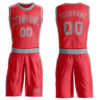 Custom Fire Red Gray Round Neck Suit Basketball Jersey