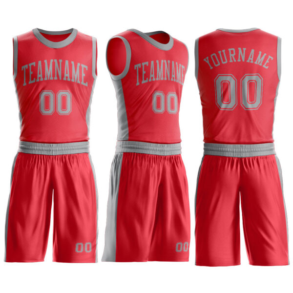Custom Fire Red Gray Round Neck Suit Basketball Jersey