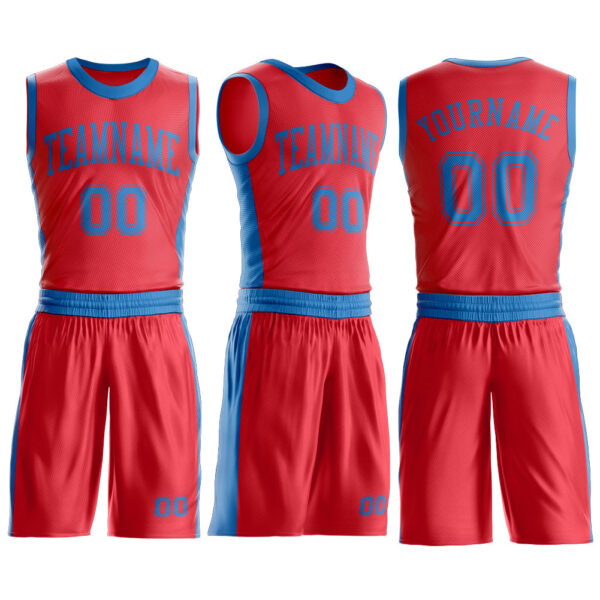 Custom Fire Red Blue Round Neck Suit Basketball Jersey