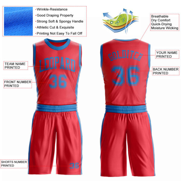 Custom Fire Red Blue Round Neck Suit Basketball Jersey