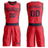 Custom Fire Red Navy Round Neck Suit Basketball Jersey