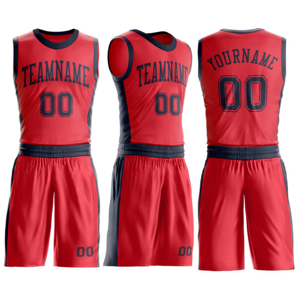 Custom Fire Red Navy Round Neck Suit Basketball Jersey