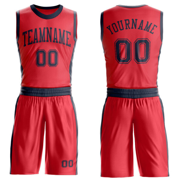 Custom Fire Red Navy Round Neck Suit Basketball Jersey
