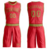 Custom Fire Red Old Gold Round Neck Suit Basketball Jersey