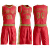 Custom Fire Red Old Gold Round Neck Suit Basketball Jersey