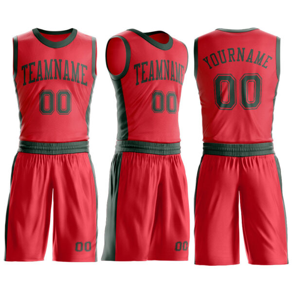 Custom Fire Red Green Round Neck Suit Basketball Jersey
