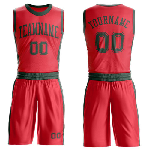 BSuit0615 Custom Fire Red Green Round Neck Suit Basketball Jersey