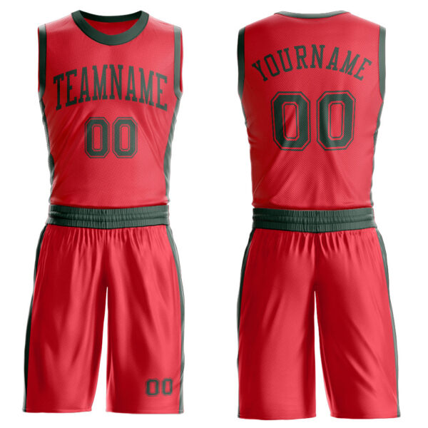Custom Fire Red Green Round Neck Suit Basketball Jersey