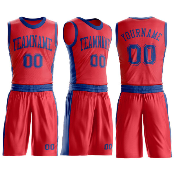 Custom Fire Red Royal Round Neck Suit Basketball Jersey