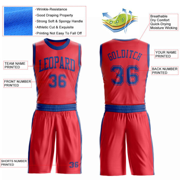 Custom Fire Red Royal Round Neck Suit Basketball Jersey