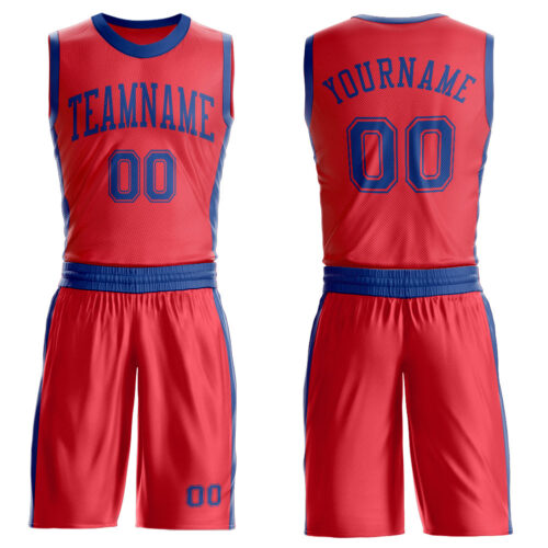 BSuit0616 Custom Fire Red Royal Round Neck Suit Basketball Jersey