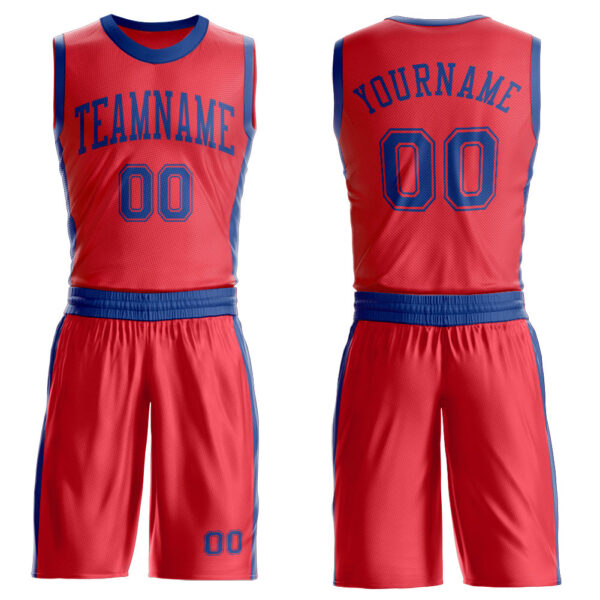 Custom Fire Red Royal Round Neck Suit Basketball Jersey