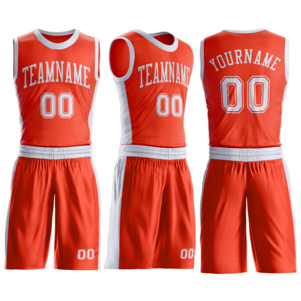 Custom Orange White Round Neck Suit Basketball Jersey