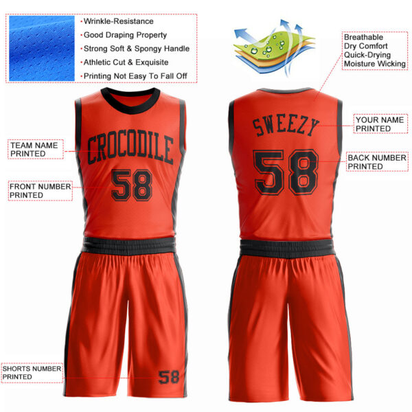 Custom Orange Black Round Neck Suit Basketball Jersey