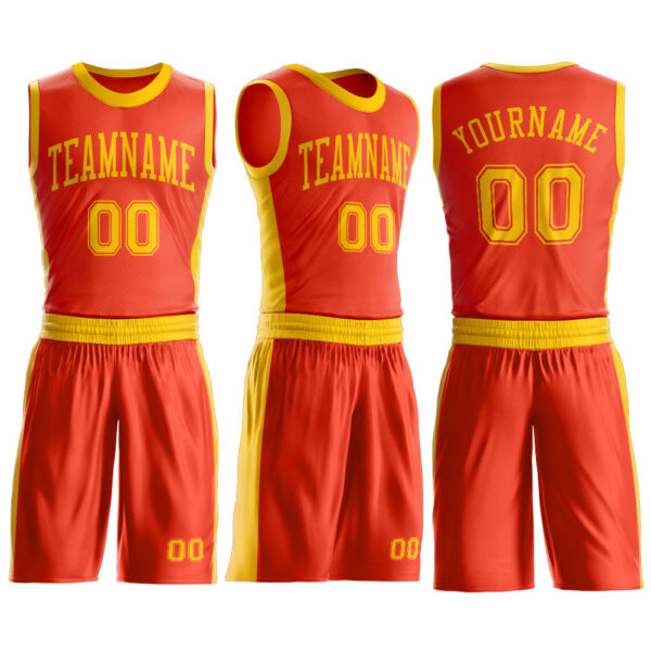 Custom Orange Gold Round Neck Suit Basketball Jersey