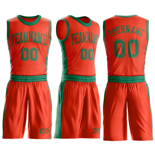 Custom Orange Kelly Green Round Neck Suit Basketball Jersey