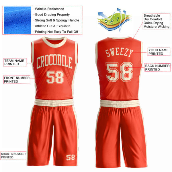 Custom Orange Cream Round Neck Suit Basketball Jersey