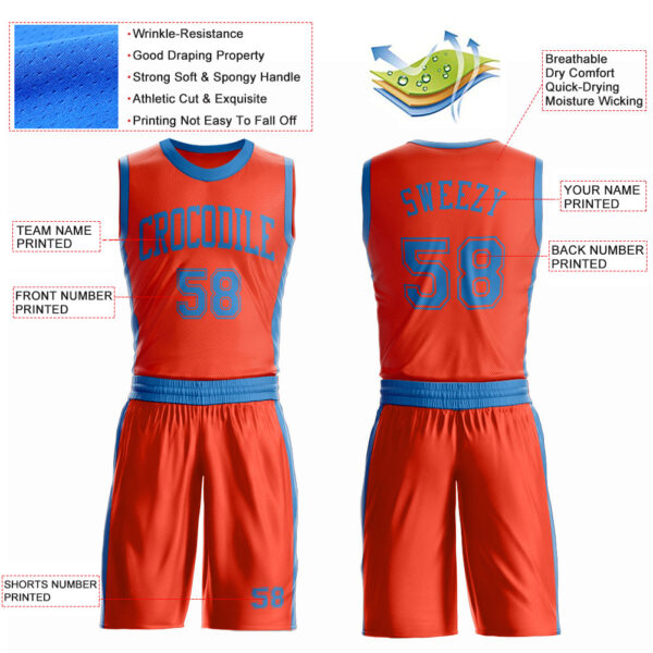 Custom Orange Blue Round Neck Suit Basketball Jersey