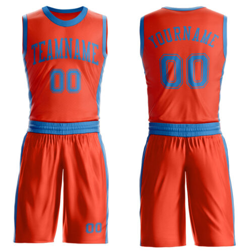 Custom Orange Blue Round Neck Suit Basketball Jersey