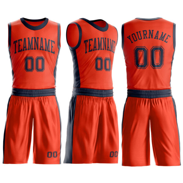 Custom Orange Navy Round Neck Suit Basketball Jersey