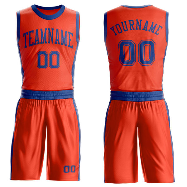 Custom Orange Royal Round Neck Suit Basketball Jersey