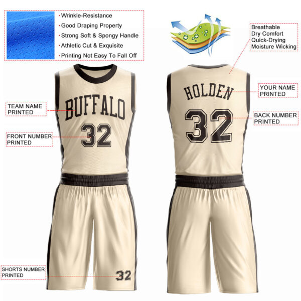 Custom Cream Brown Round Neck Suit Basketball Jersey