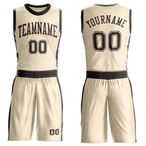 Custom Cream Brown Round Neck Suit Basketball Jersey