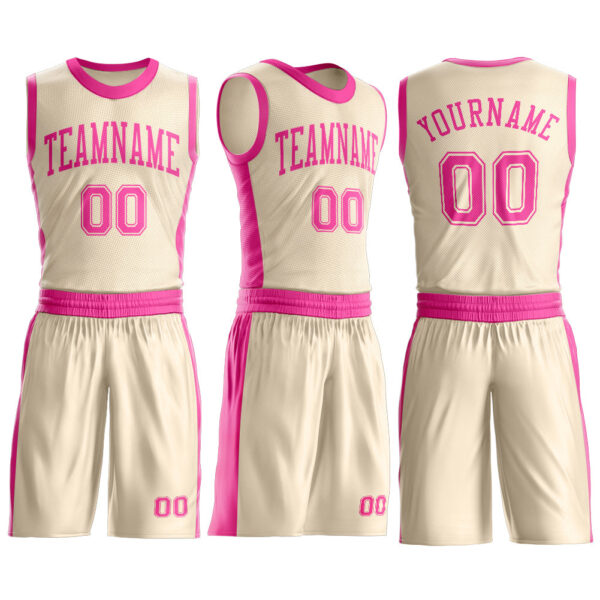 Custom Cream Pink Round Neck Suit Basketball Jersey