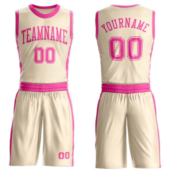 Custom Cream Pink Round Neck Suit Basketball Jersey