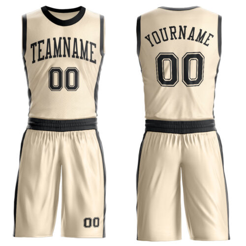 Custom Cream Black Round Neck Suit Basketball Jersey
