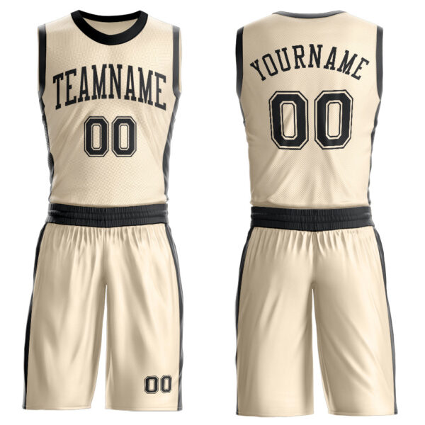 Custom Cream Black Round Neck Suit Basketball Jersey