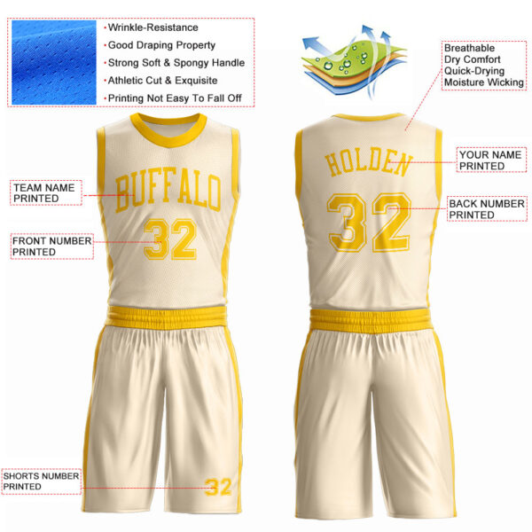 Custom Cream Gold Round Neck Suit Basketball Jersey