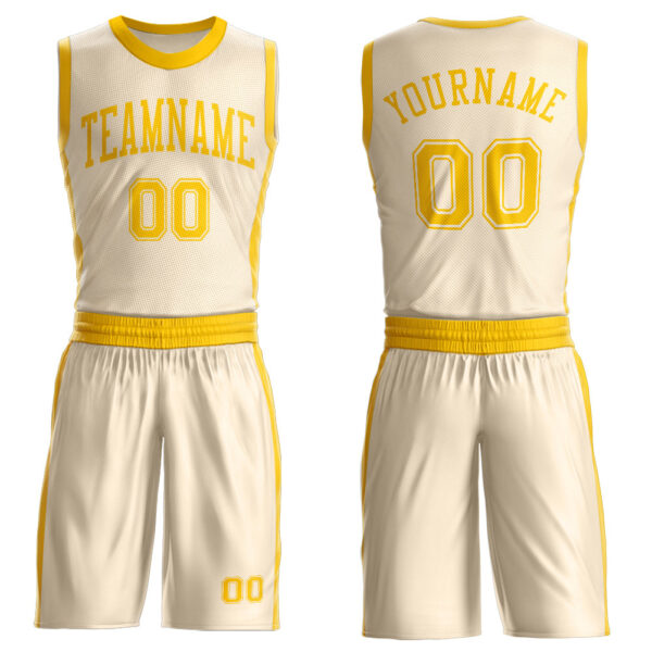 Custom Cream Gold Round Neck Suit Basketball Jersey
