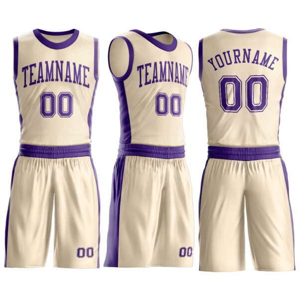 Custom Cream Purple Round Neck Suit Basketball Jersey