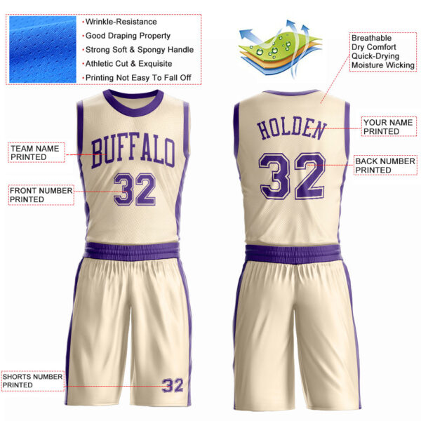 Custom Cream Purple Round Neck Suit Basketball Jersey