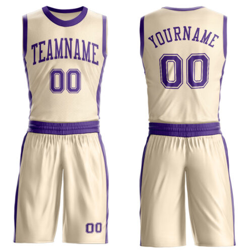 Custom Cream Purple Round Neck Suit Basketball Jersey