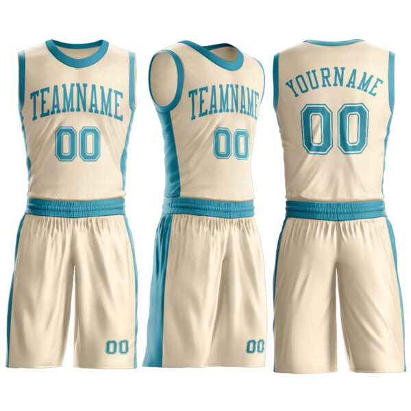Custom Cream Teal Round Neck Suit Basketball Jersey