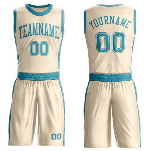 Custom Cream Teal Round Neck Suit Basketball Jersey
