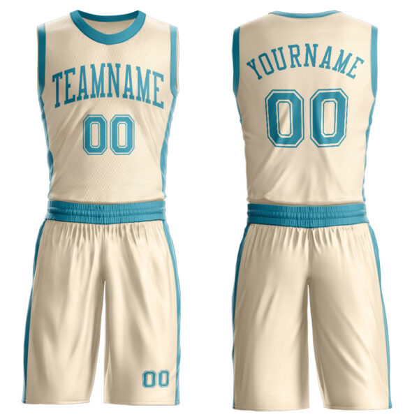 Custom Cream Teal Round Neck Suit Basketball Jersey