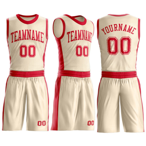 Custom Cream Red Round Neck Suit Basketball Jersey
