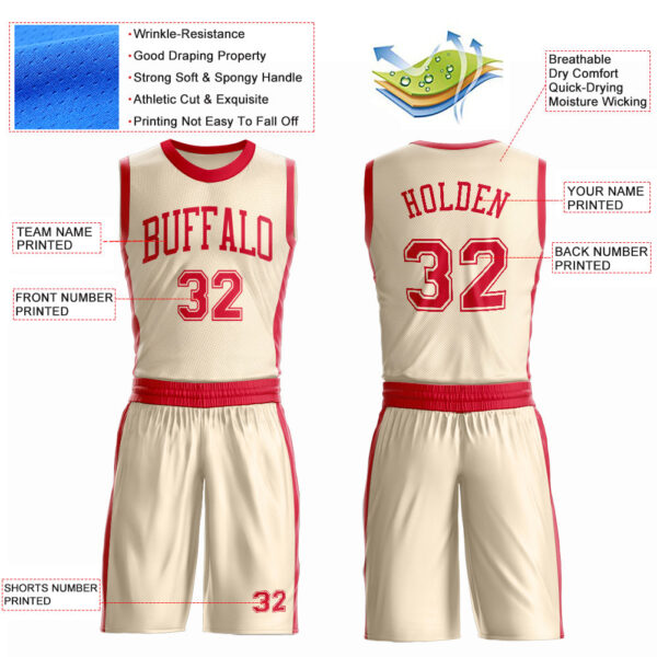 Custom Cream Red Round Neck Suit Basketball Jersey