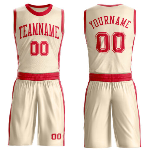 Custom Cream Red Round Neck Suit Basketball Jersey