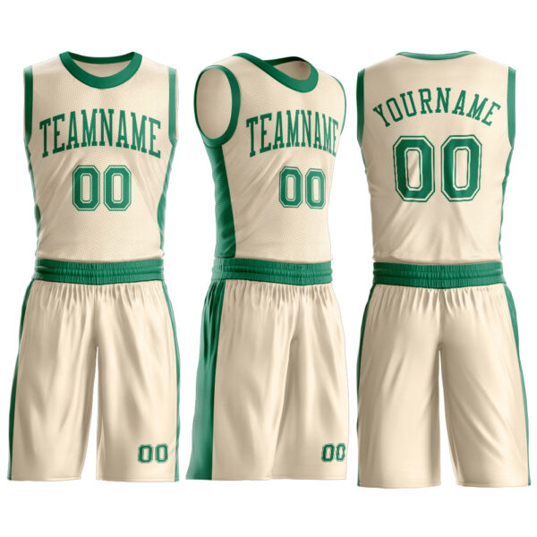 Custom Cream Kelly Green Round Neck Suit Basketball Jersey