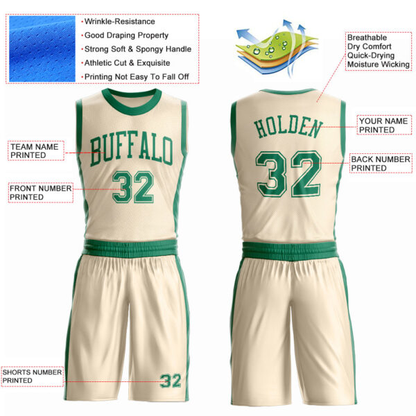 Custom Cream Kelly Green Round Neck Suit Basketball Jersey