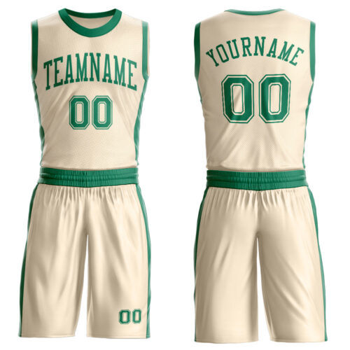 Custom Cream Kelly Green Round Neck Suit Basketball Jersey