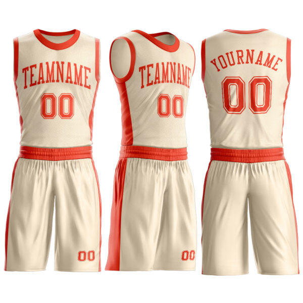 Custom Cream Orange Round Neck Suit Basketball Jersey