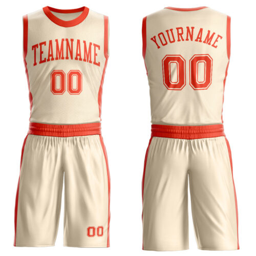 Custom Cream Orange Round Neck Suit Basketball Jersey