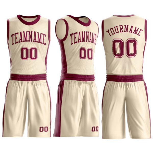 Custom Cream Maroon Round Neck Suit Basketball Jersey